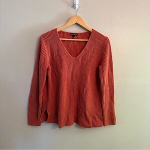 J Crew Orange V-Neck Ribbed Sweater